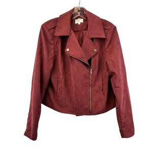 P.S. Kate Women’s Faux Suede Motorcycle Jacket Wine Size Medium